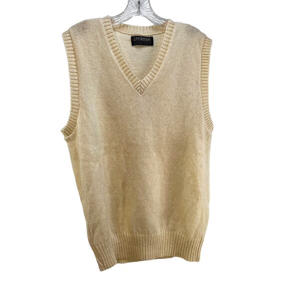 Vintage Ivory Scottish Wool Sweater Vest by Puritan V Neck Preppy - Picture 2 of 6